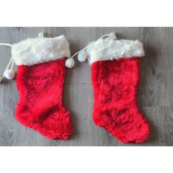 Lot of 2 - Target Christmas Holiday Stockings - Faux Fur Extra Plush NOS - Picture 1 of 7
